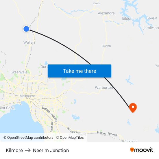 Kilmore to Neerim Junction map