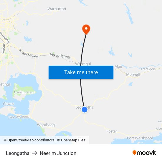 Leongatha to Neerim Junction map