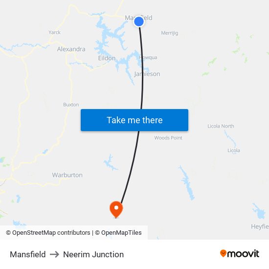 Mansfield to Neerim Junction map