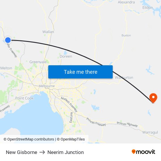 New Gisborne to Neerim Junction map