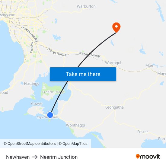 Newhaven to Neerim Junction map