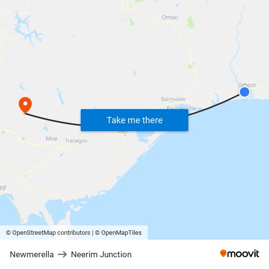 Newmerella to Neerim Junction map