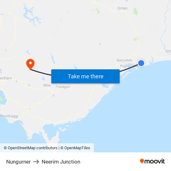 Nungurner to Neerim Junction map