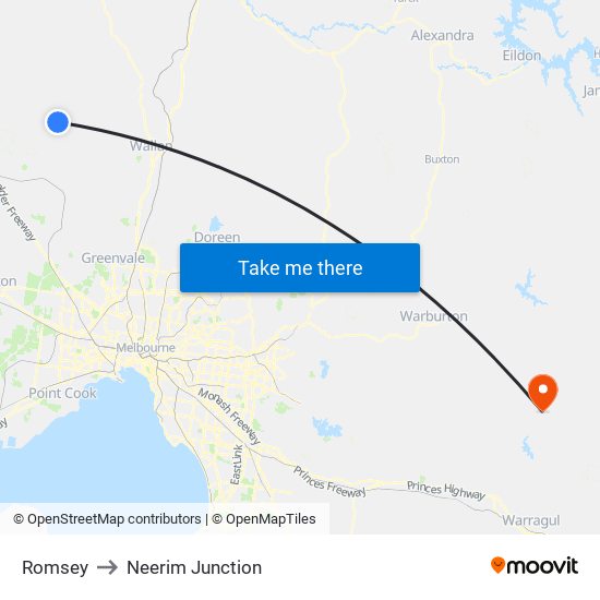 Romsey to Neerim Junction map