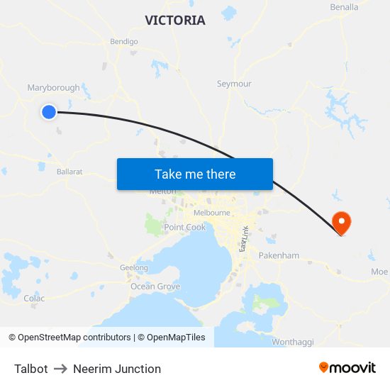 Talbot to Neerim Junction map