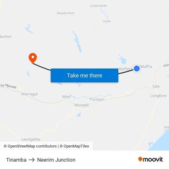 Tinamba to Neerim Junction map