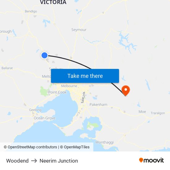 Woodend to Neerim Junction map