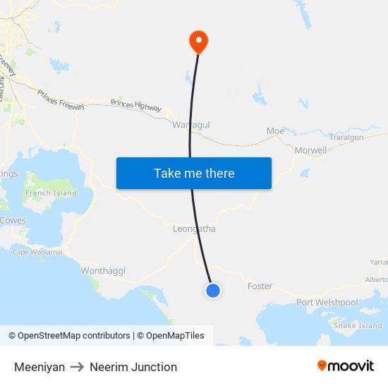 Meeniyan to Neerim Junction map