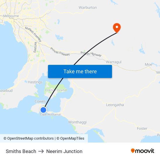 Smiths Beach to Neerim Junction map