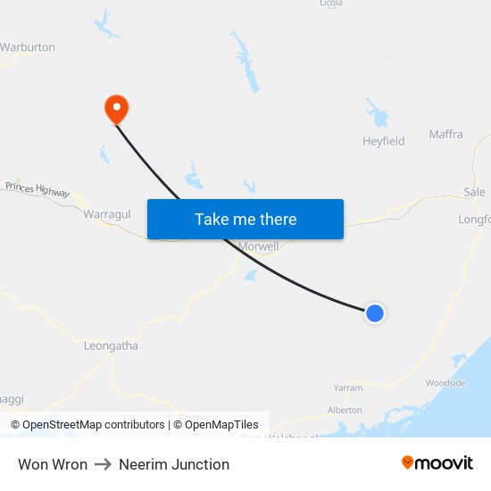 Won Wron to Neerim Junction map