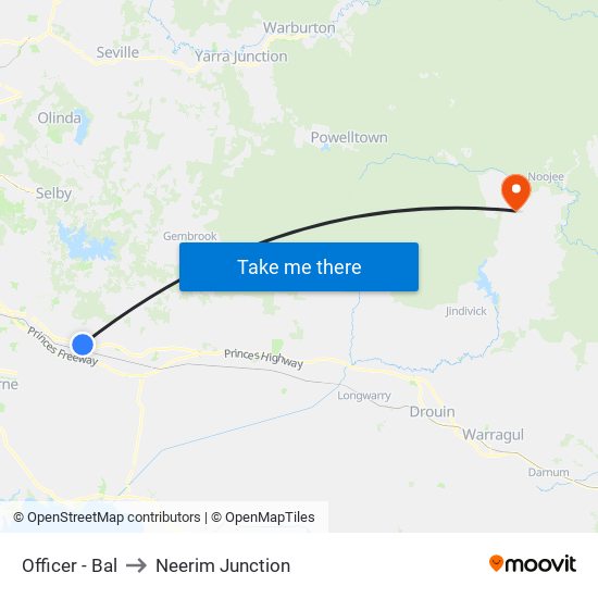 Officer - Bal to Neerim Junction map