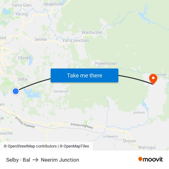 Selby - Bal to Neerim Junction map