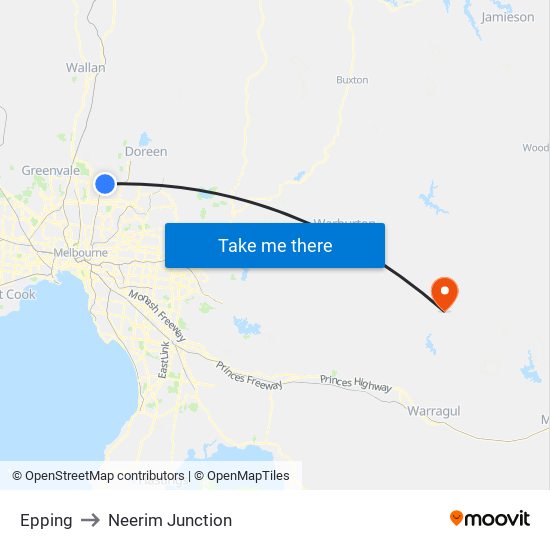 Epping to Neerim Junction map