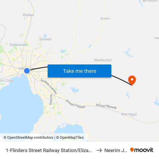 1-Flinders Street Railway Station/Elizabeth St (Melbourne City) to Neerim Junction map