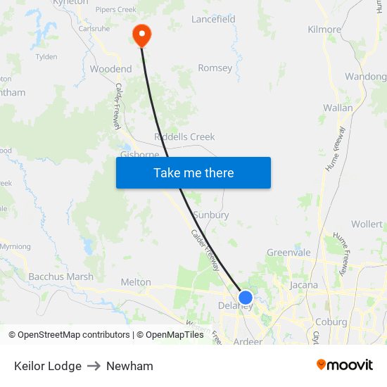 Keilor Lodge to Newham map