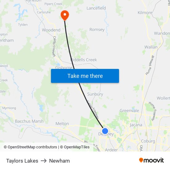 Taylors Lakes to Newham map