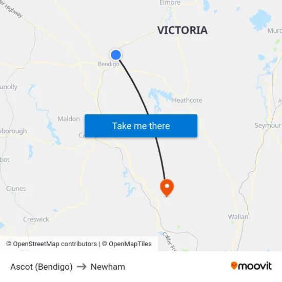 Ascot (Bendigo) to Newham map