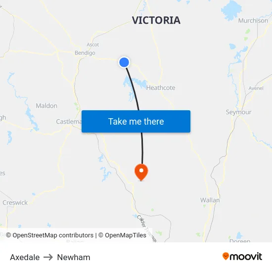 Axedale to Newham map