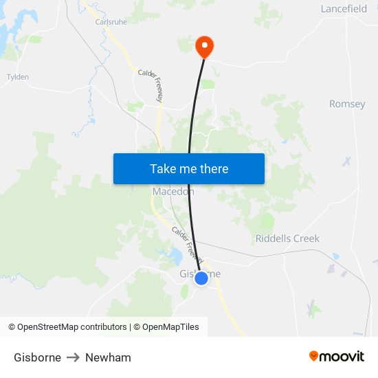 Gisborne to Newham map