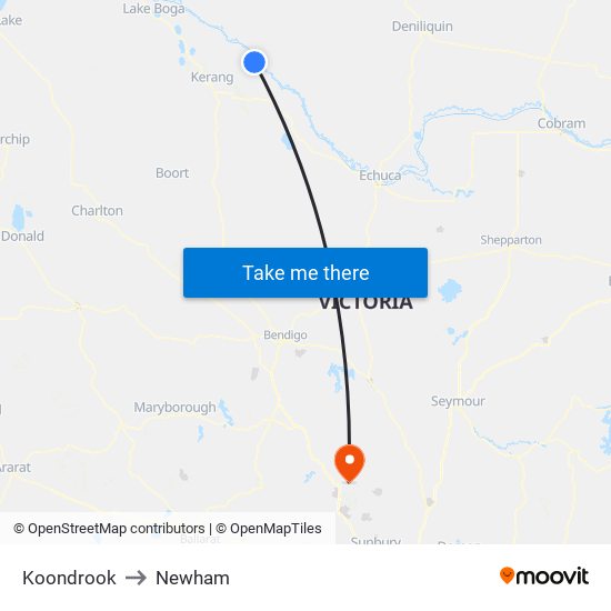 Koondrook to Newham map