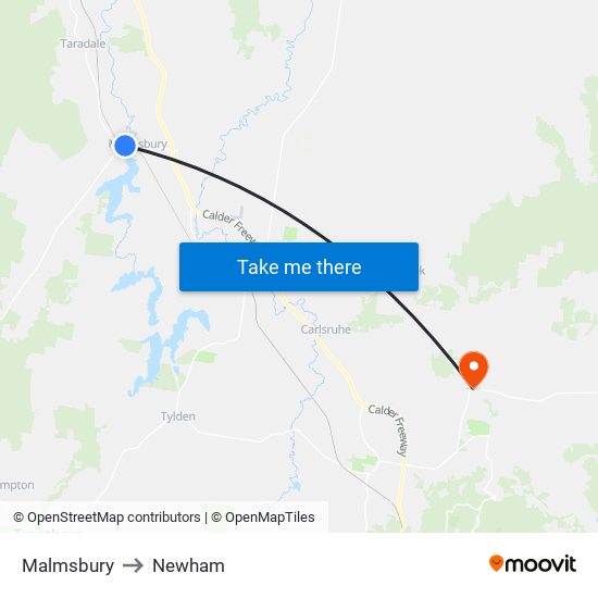 Malmsbury to Newham map