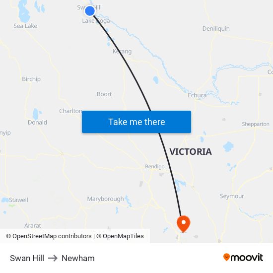 Swan Hill to Newham map