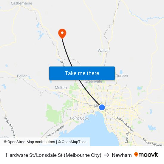 Hardware St/Lonsdale St (Melbourne City) to Newham map