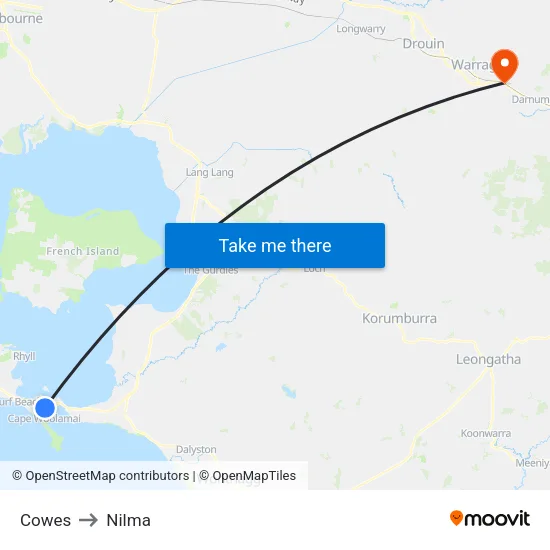 Cowes to Nilma map