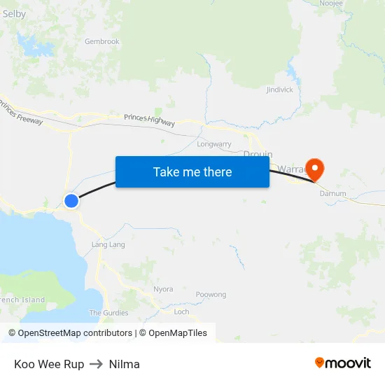 Koo Wee Rup to Nilma map