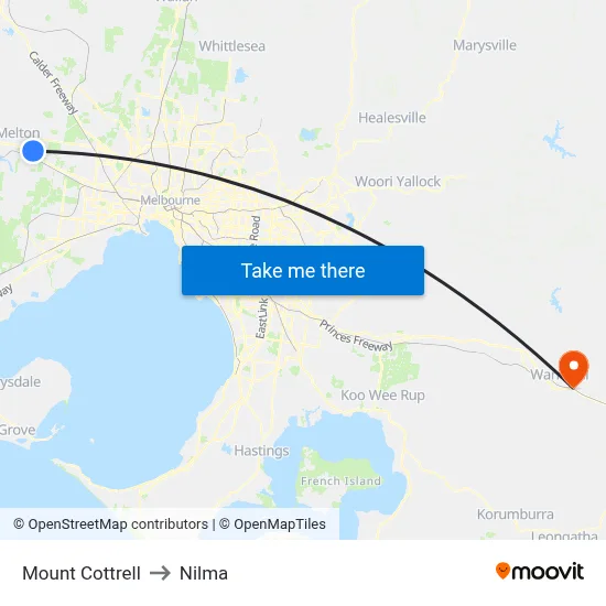 Mount Cottrell to Nilma map