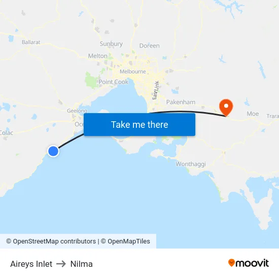 Aireys Inlet to Nilma map