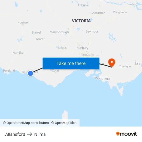 Allansford to Nilma map
