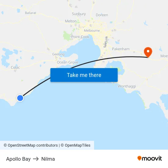Apollo Bay to Nilma map