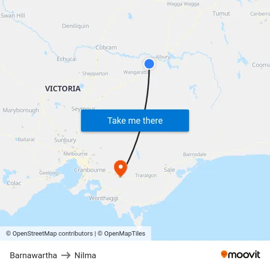 Barnawartha to Nilma map