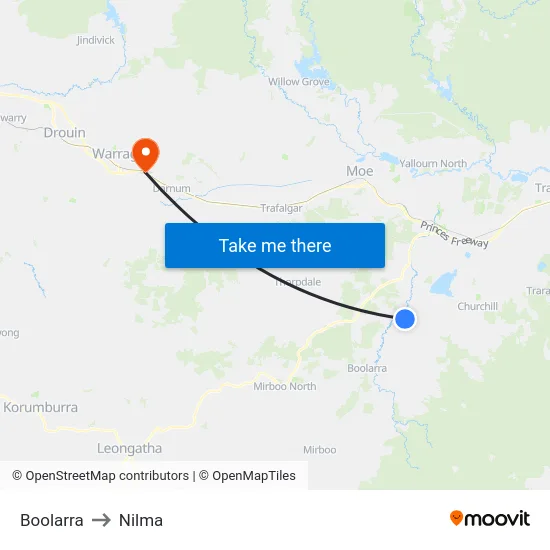 Boolarra to Nilma map