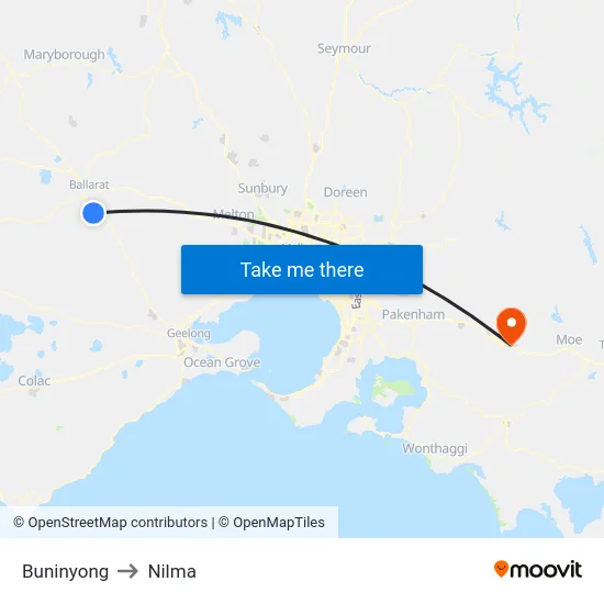 Buninyong to Nilma map