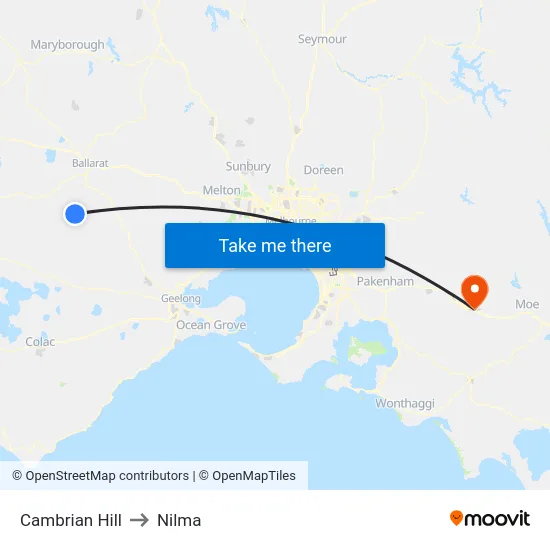 Cambrian Hill to Nilma map