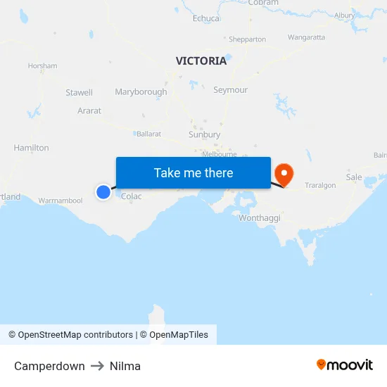 Camperdown to Nilma map