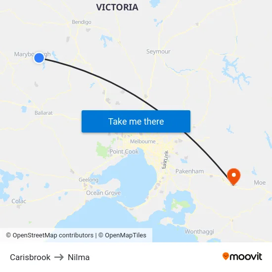 Carisbrook to Nilma map