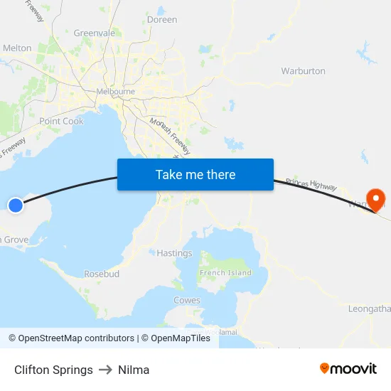 Clifton Springs to Nilma map