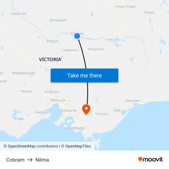 Cobram to Nilma map