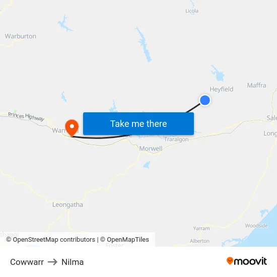Cowwarr to Nilma map