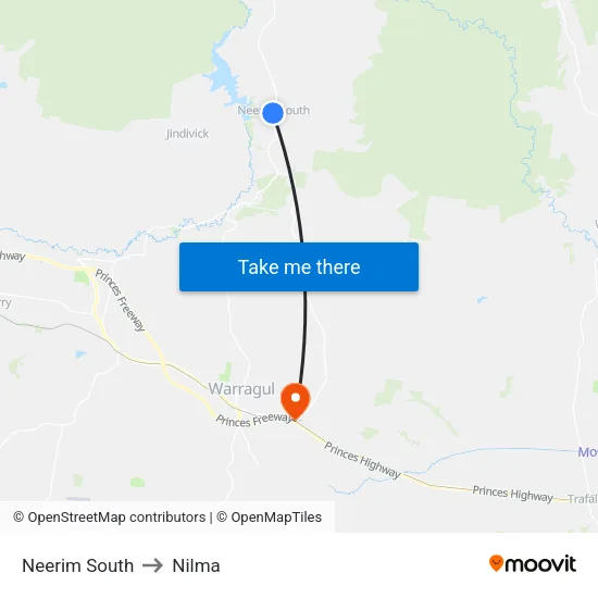 Neerim South to Nilma map