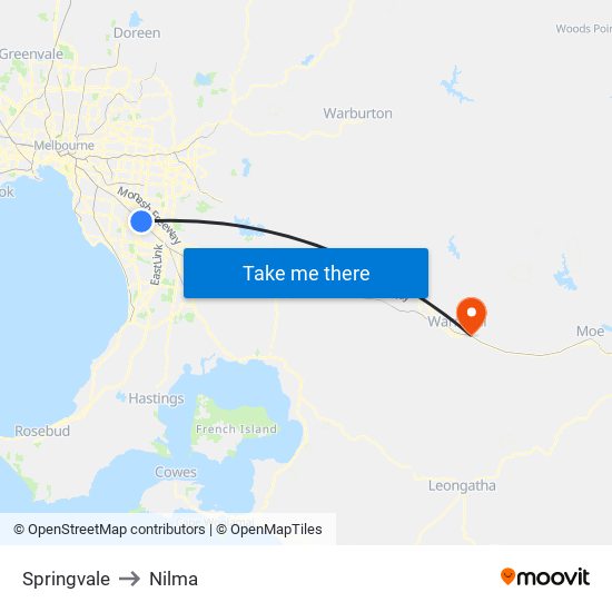 Springvale to Nilma map