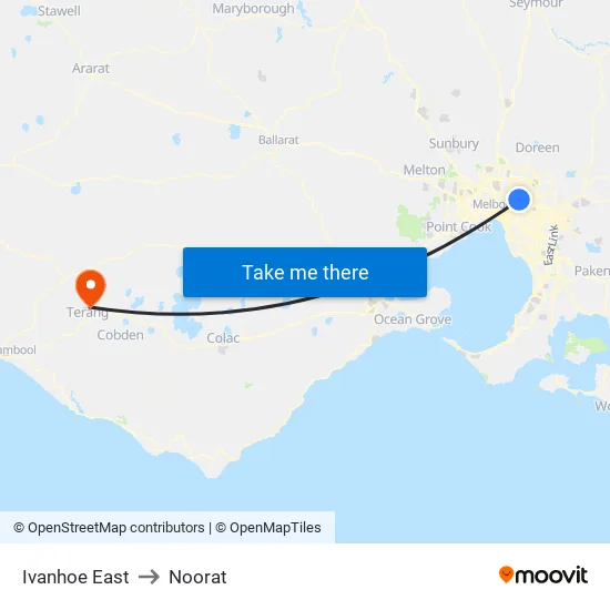 Ivanhoe East to Noorat map