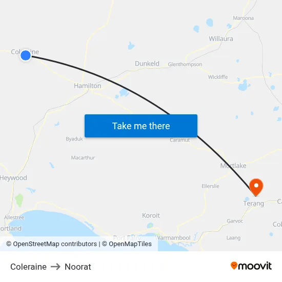 Coleraine to Noorat map