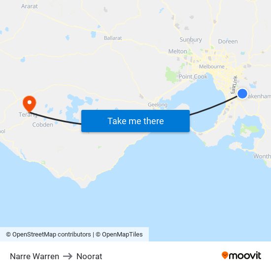 Narre Warren to Noorat map