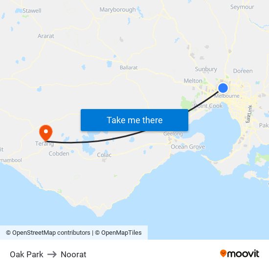 Oak Park to Noorat map