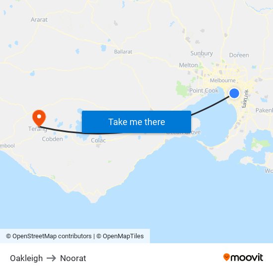 Oakleigh to Noorat map