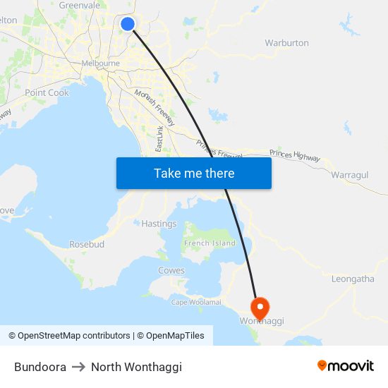 Bundoora to North Wonthaggi map